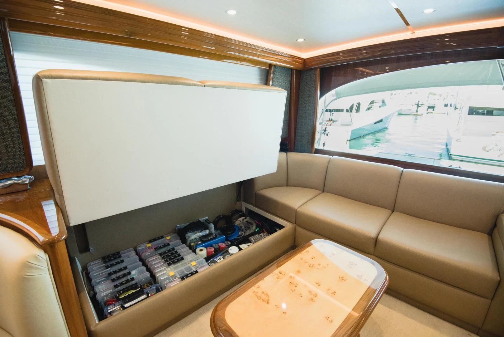 a room with a couch and a television aboard C STUDENT Yacht for Sale