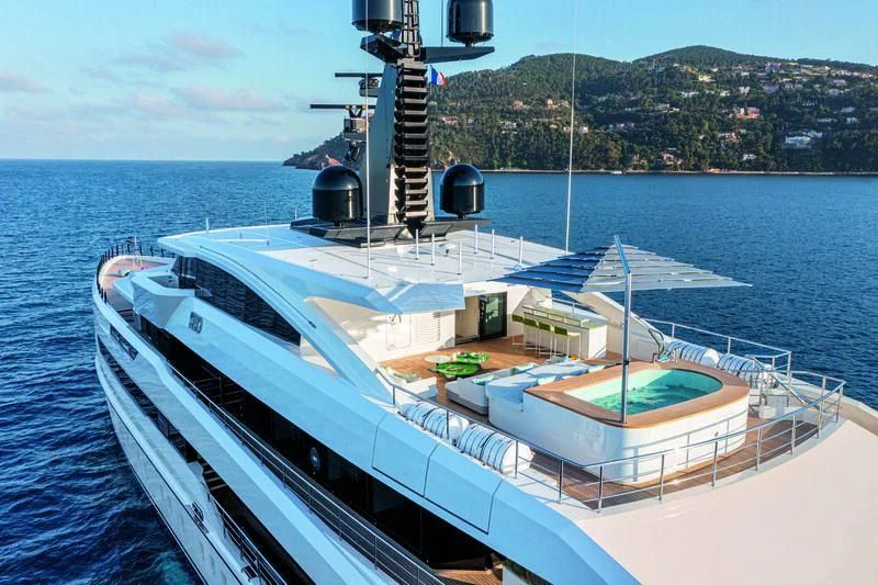 a large white ship in the water aboard RIO Yacht for Sale