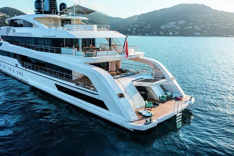 a large white boat in the water aboard RIO Yacht for Sale