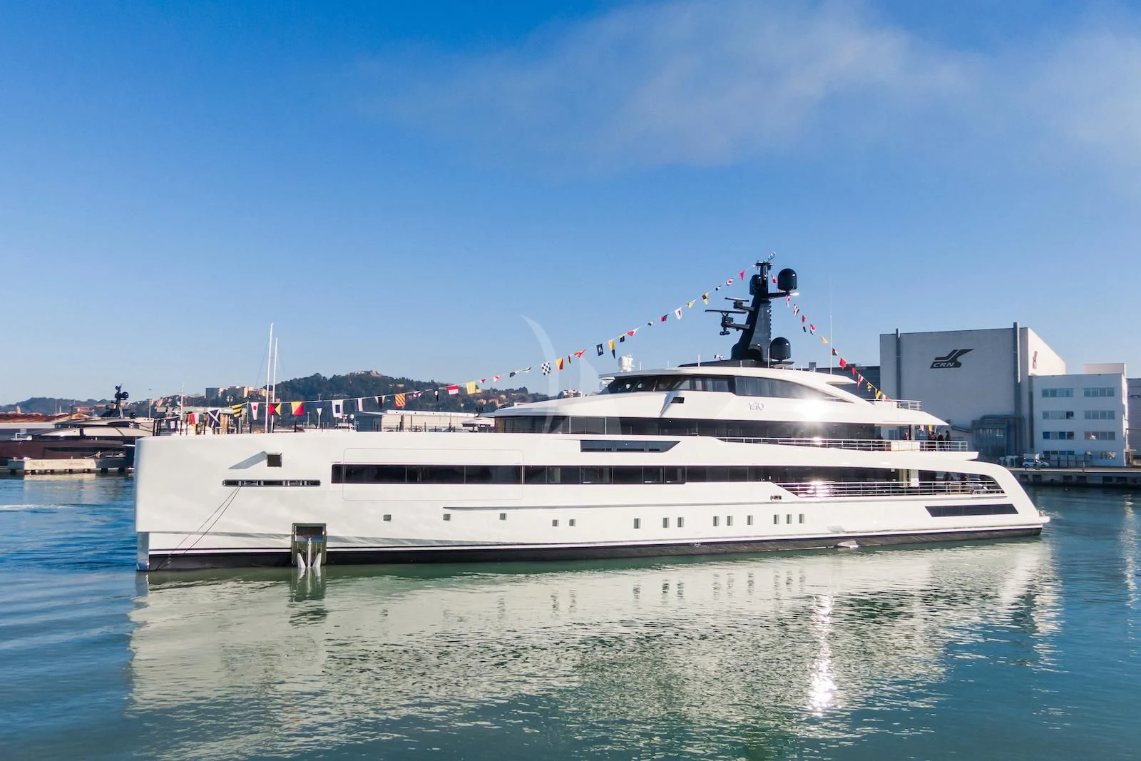 a white yacht in the water aboard RIO Yacht for Sale