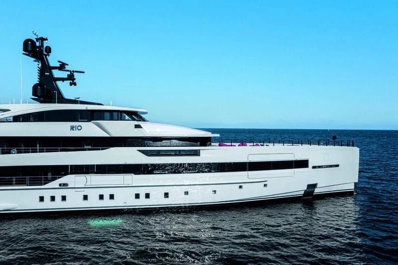 a large white yacht aboard RIO Yacht for Sale