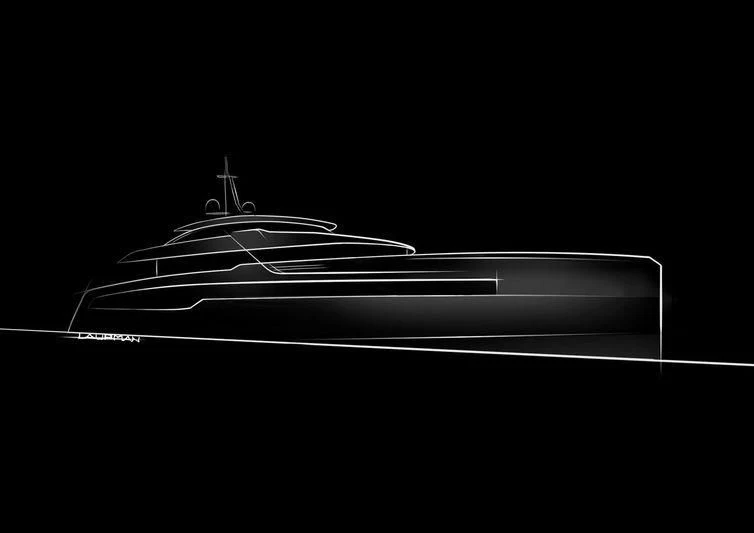 a white car with a black background aboard RIO Yacht for Sale