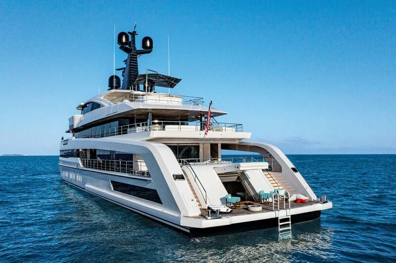 a large white boat in the water aboard RIO Yacht for Sale
