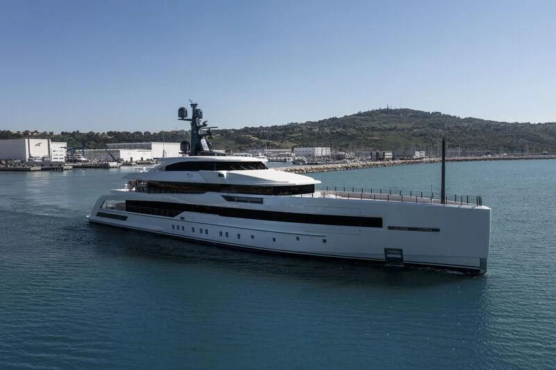 a white yacht in the water aboard RIO Yacht for Sale