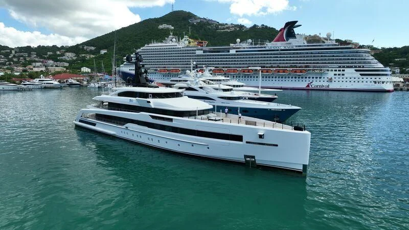 a large cruise ship in the water aboard RIO Yacht for Sale