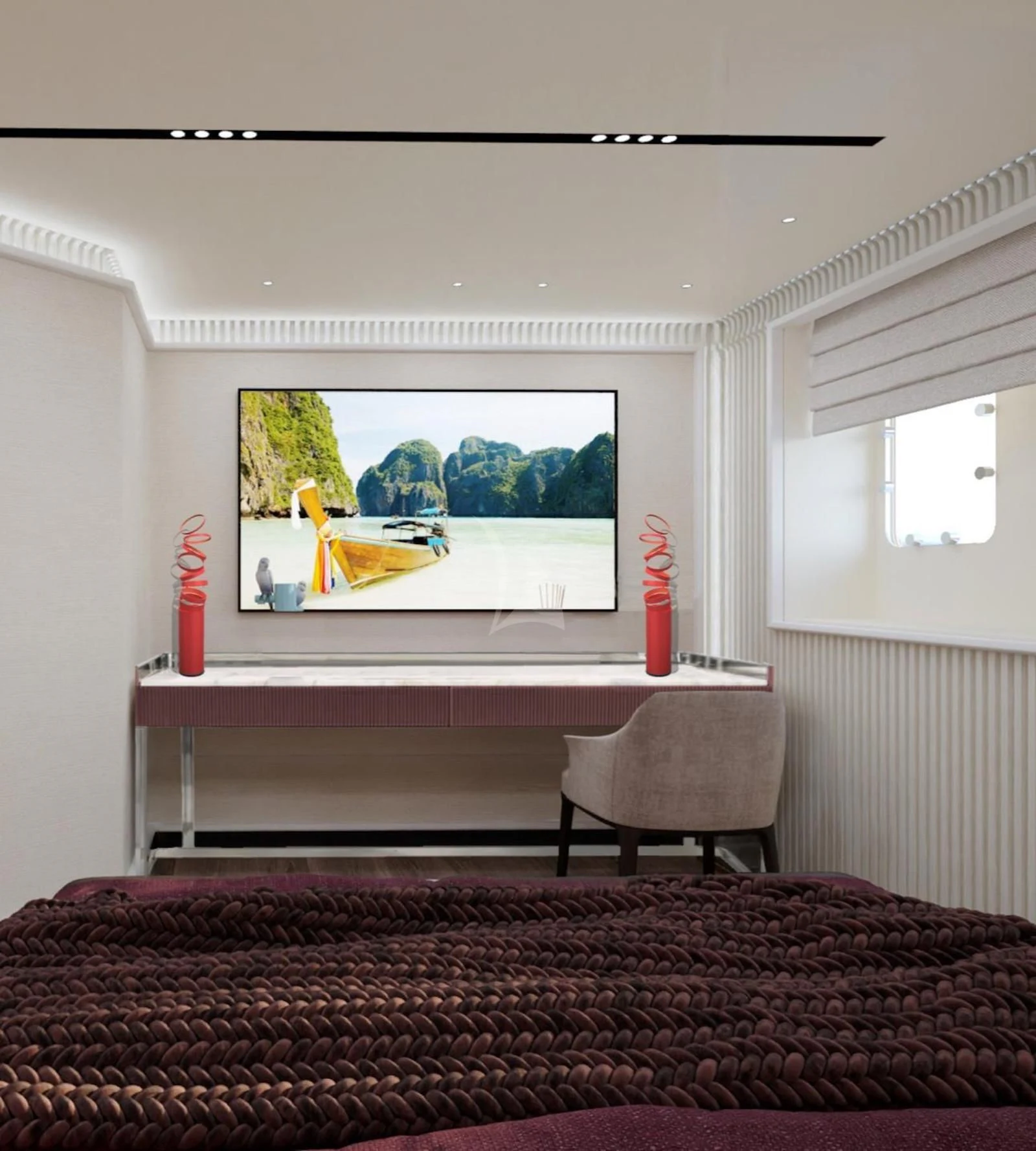 a tv on a wall aboard RIO Yacht for Sale