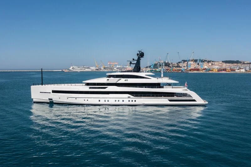 a white yacht in the water aboard RIO Yacht for Sale