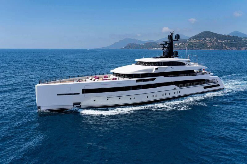 a white yacht in the water aboard RIO Yacht for Sale