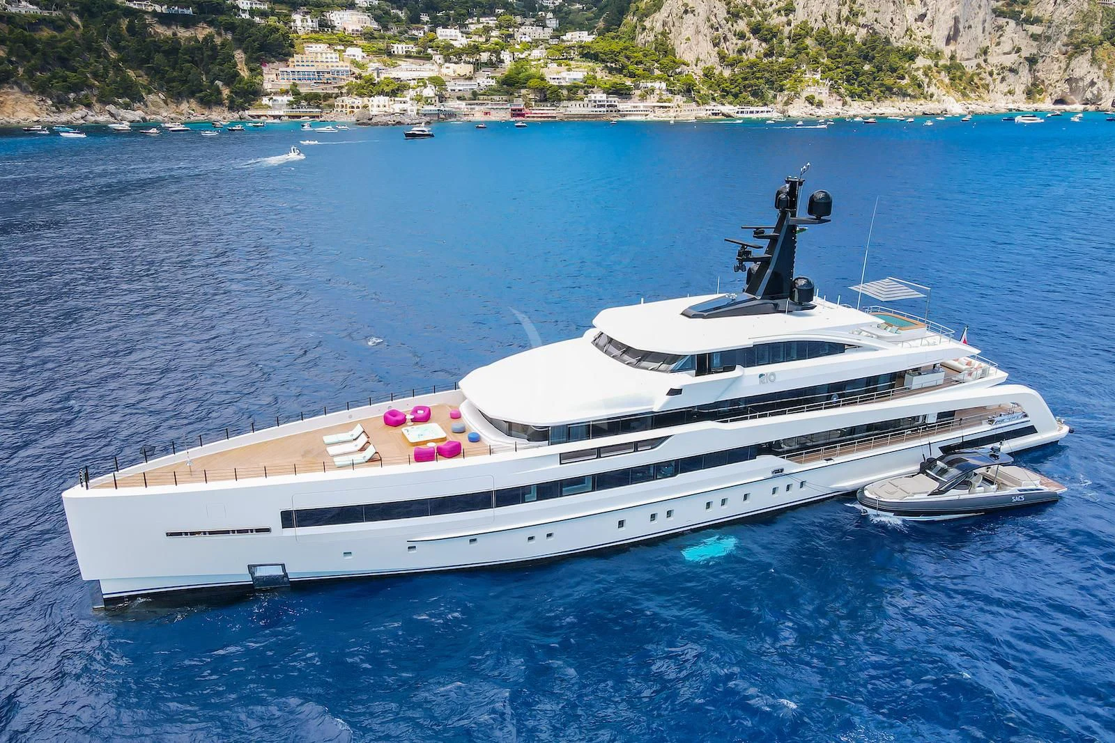 a white yacht in the water aboard RIO Yacht for Sale