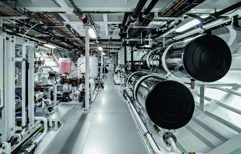 a large factory with large machines aboard RIO Yacht for Sale