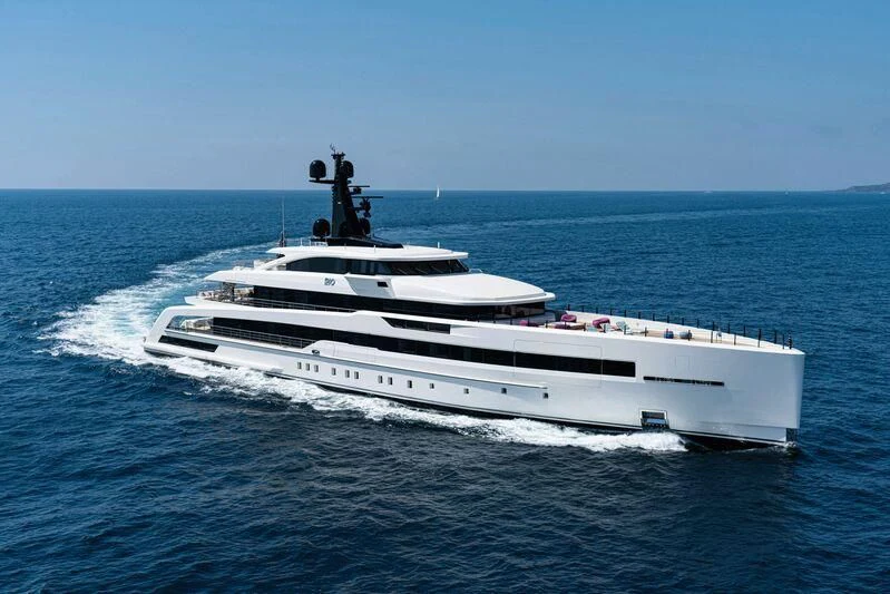 a white yacht in the water aboard RIO Yacht for Sale