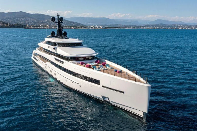 a white boat in the water aboard RIO Yacht for Sale