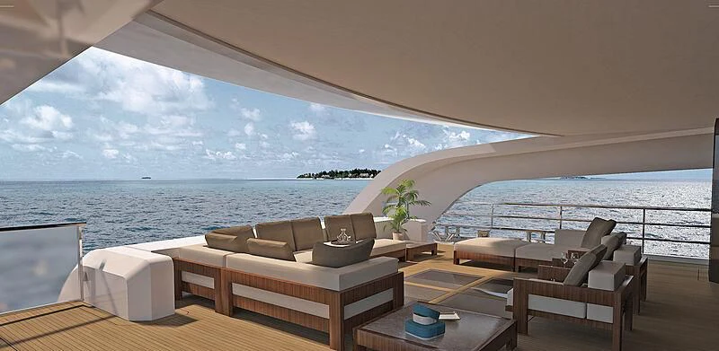 a room with a view of the ocean and the ocean aboard RIO Yacht for Sale