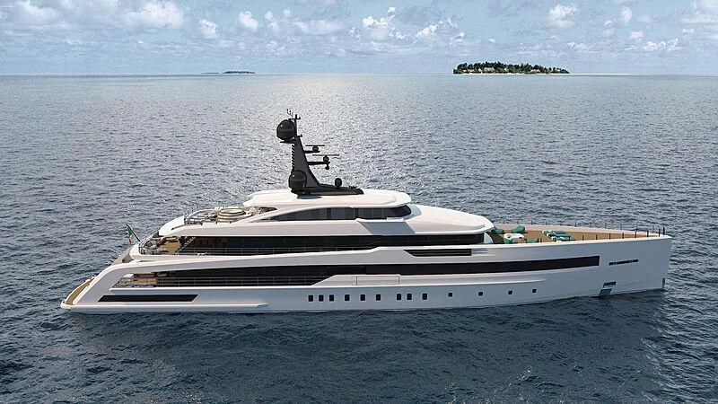 a white yacht in the water aboard RIO Yacht for Sale