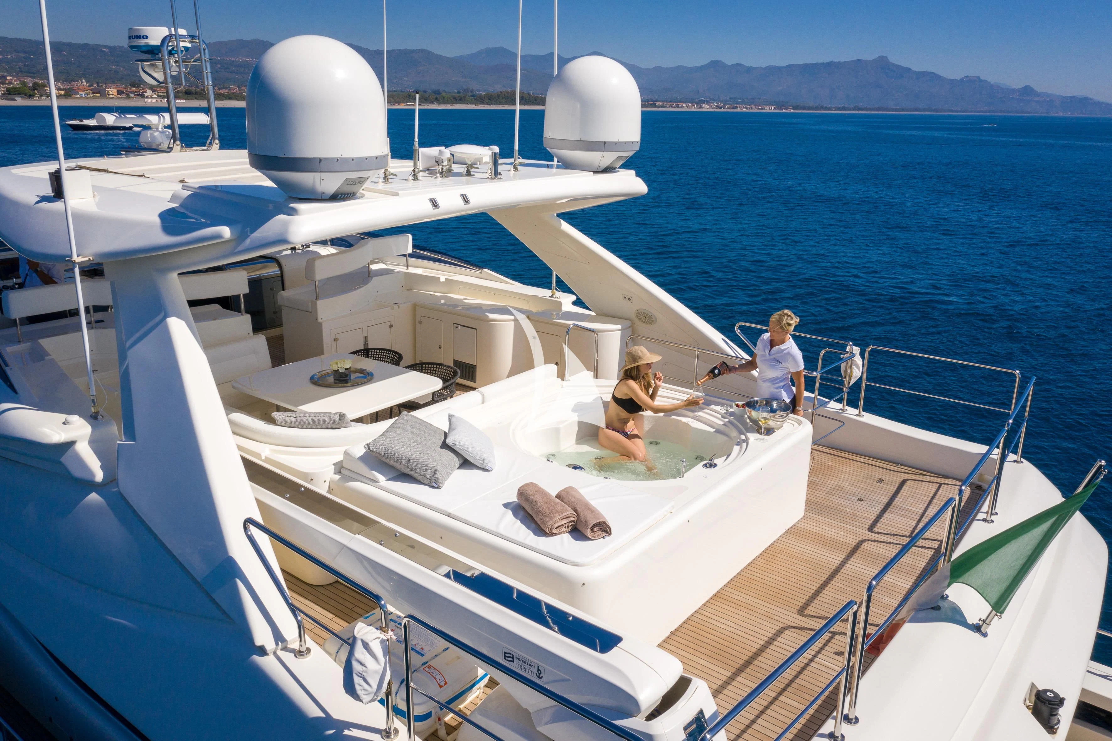 a couple of people sitting on a boat aboard ETHNA Yacht for Sale