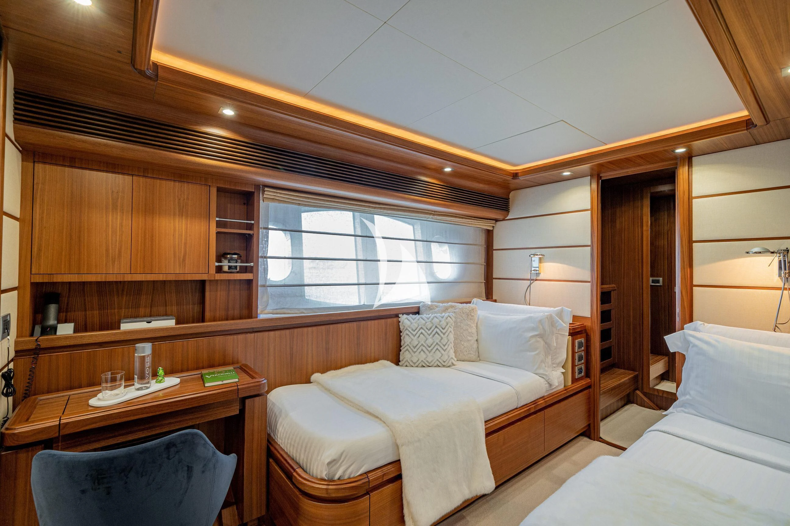 a room with two beds aboard ETHNA Yacht for Sale