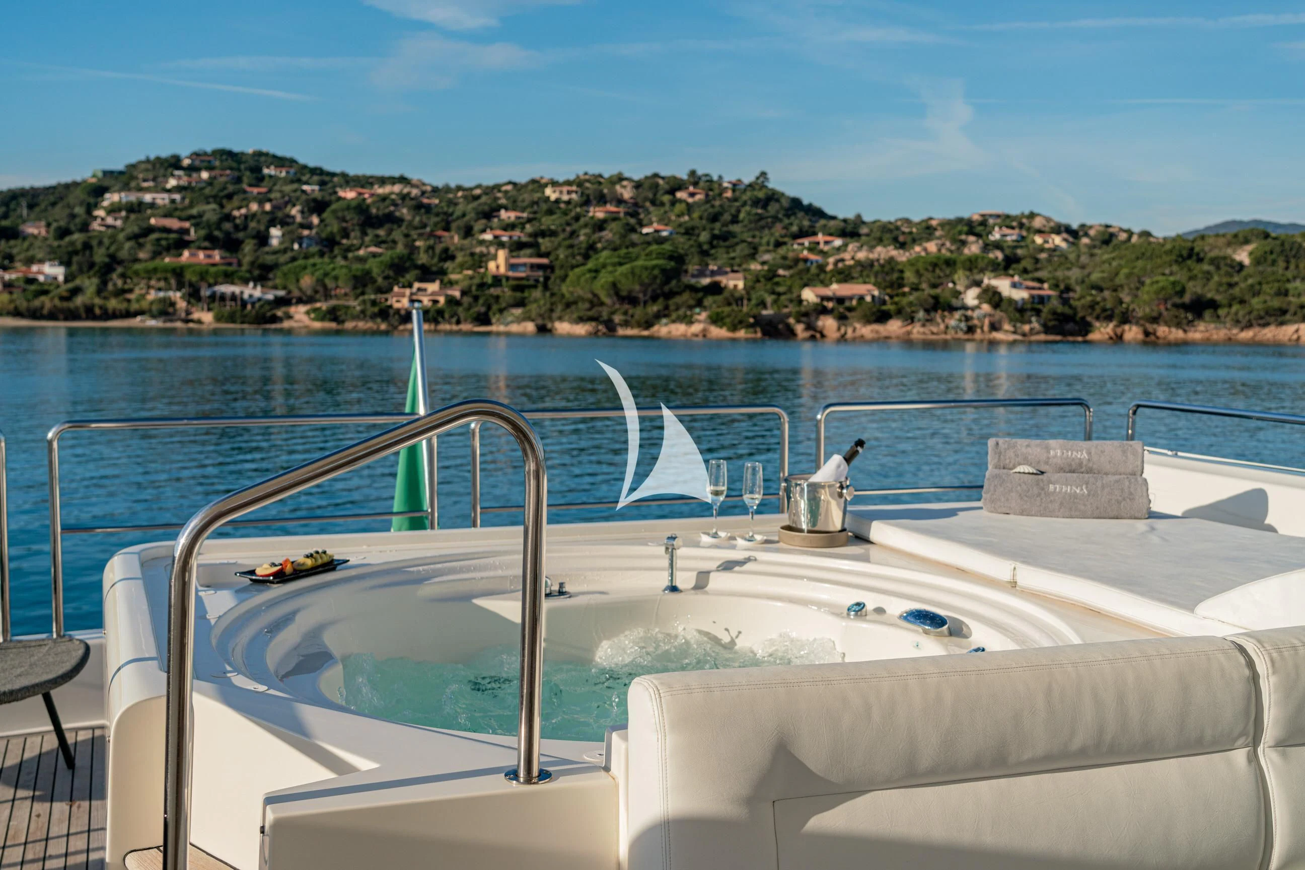 a large white boat with a sink in it aboard ETHNA Yacht for Sale