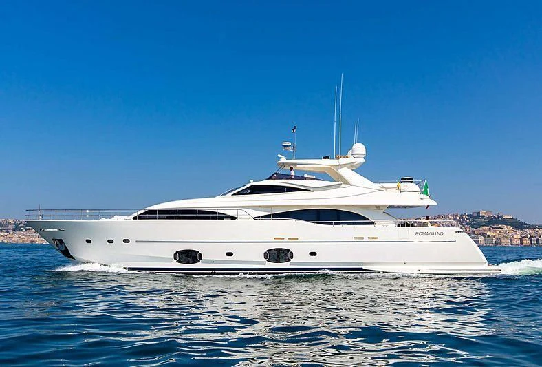 a white yacht on the water aboard ETHNA Yacht for Sale
