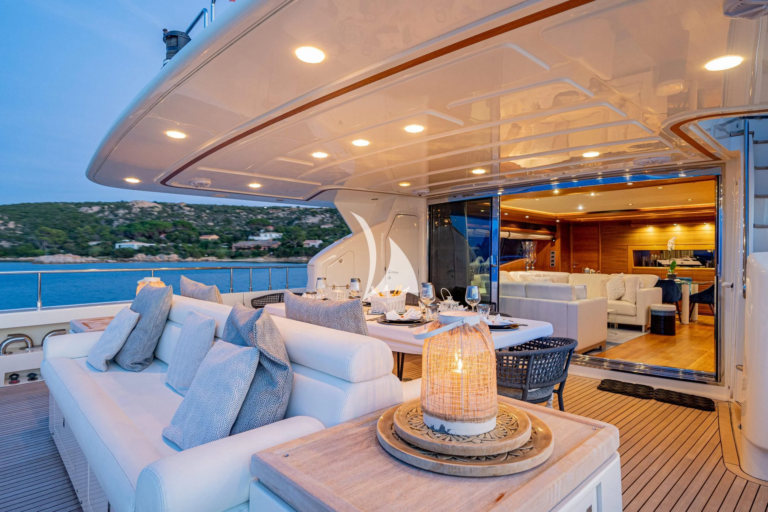 a living room with a large window aboard ETHNA Yacht for Sale