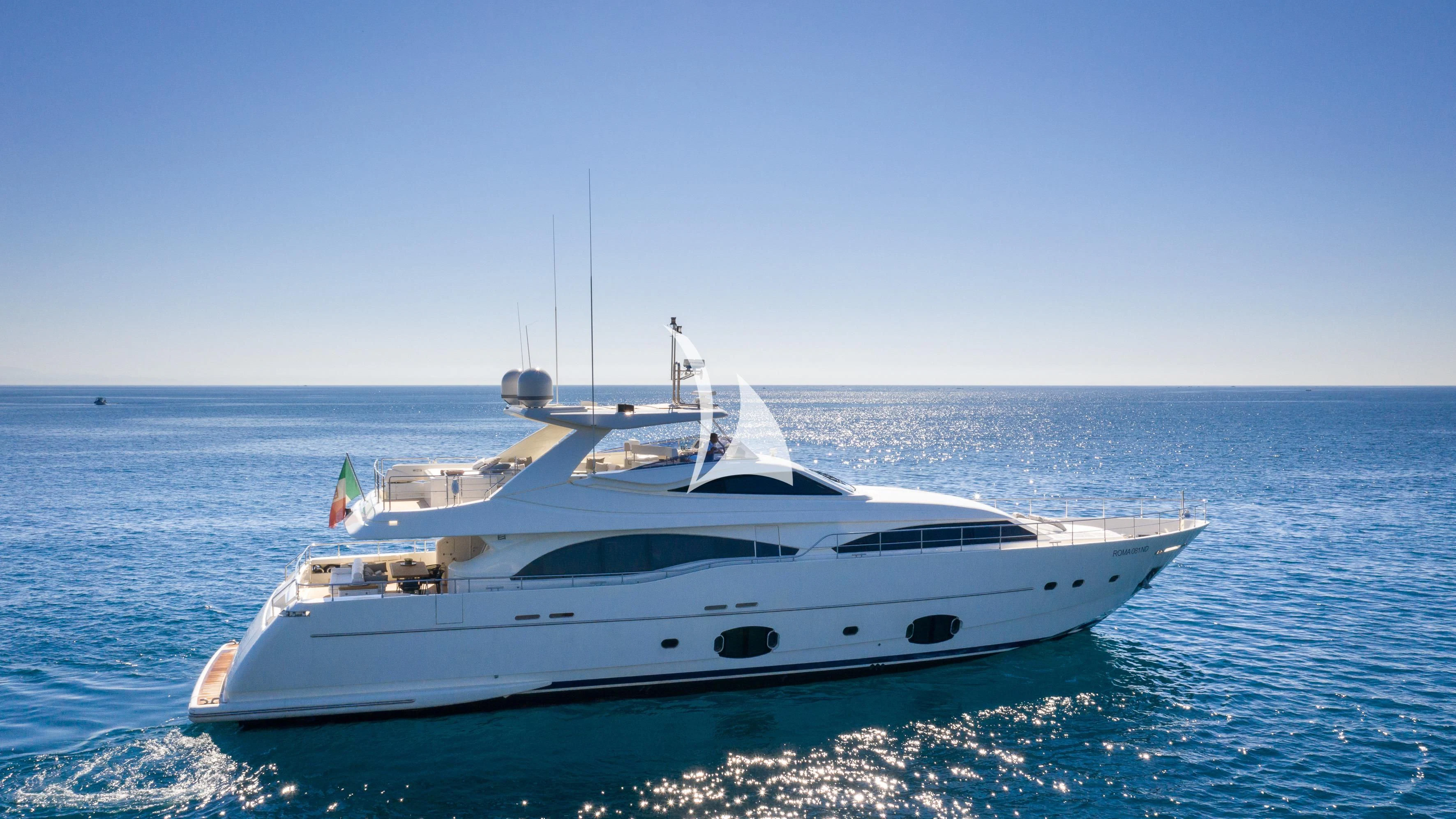 a white yacht in the water aboard ETHNA Yacht for Sale