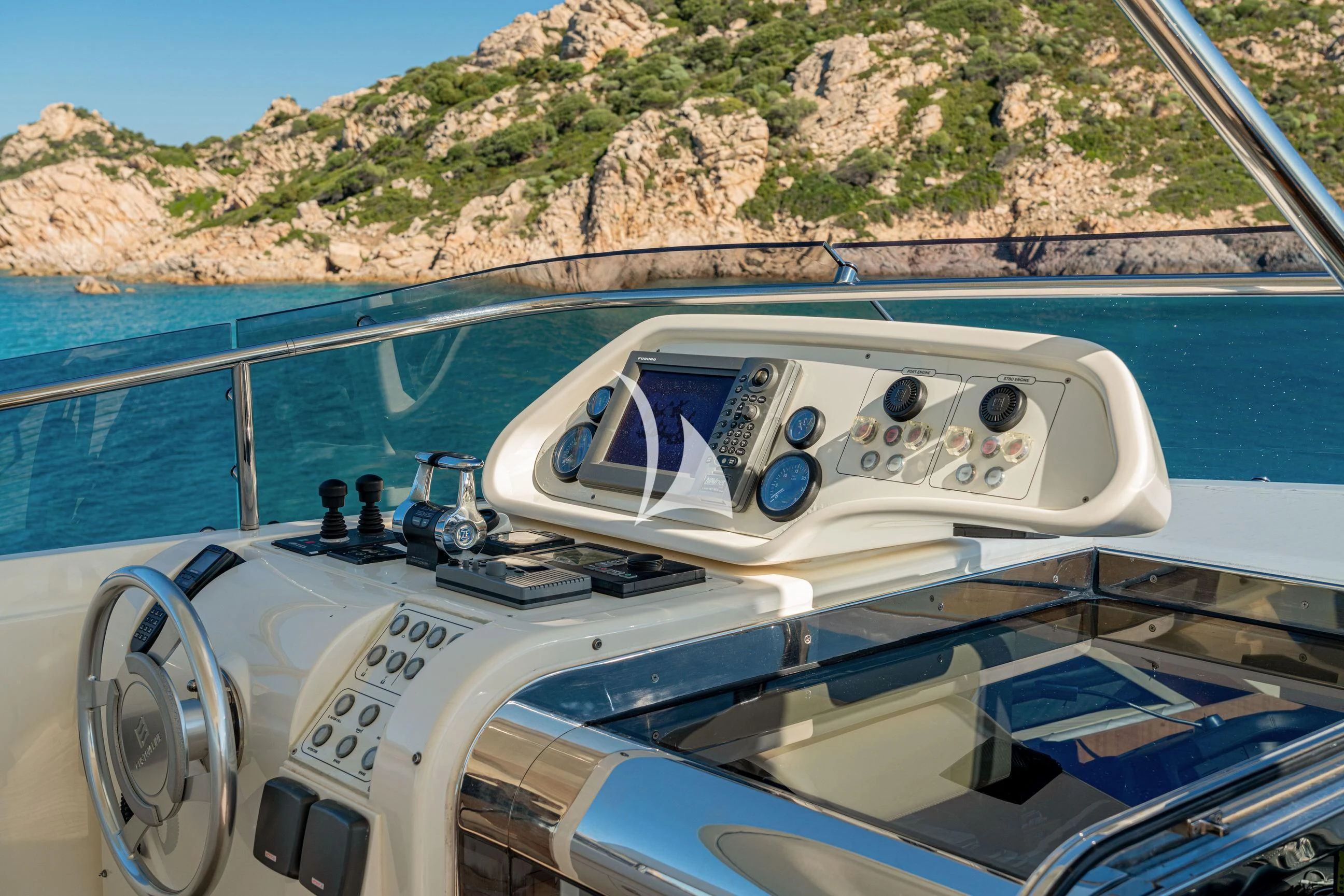 a boat with a satellite dish on the front aboard ETHNA Yacht for Sale