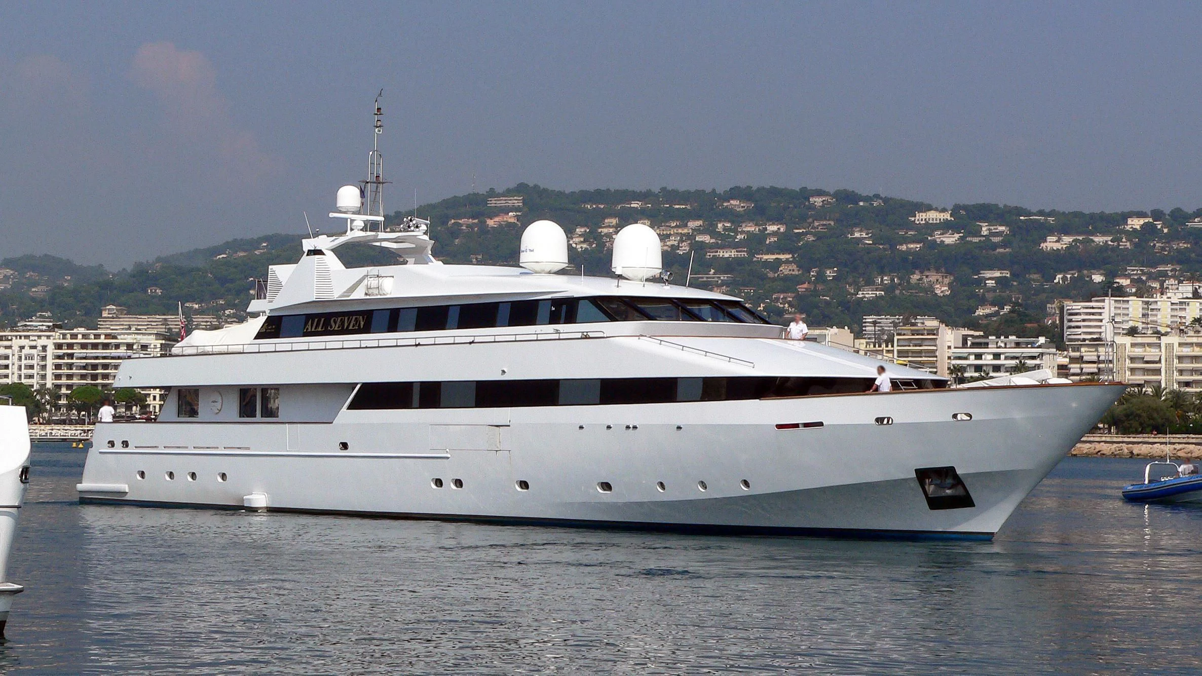 a white yacht in the water aboard ALL SEVEN Yacht for Sale