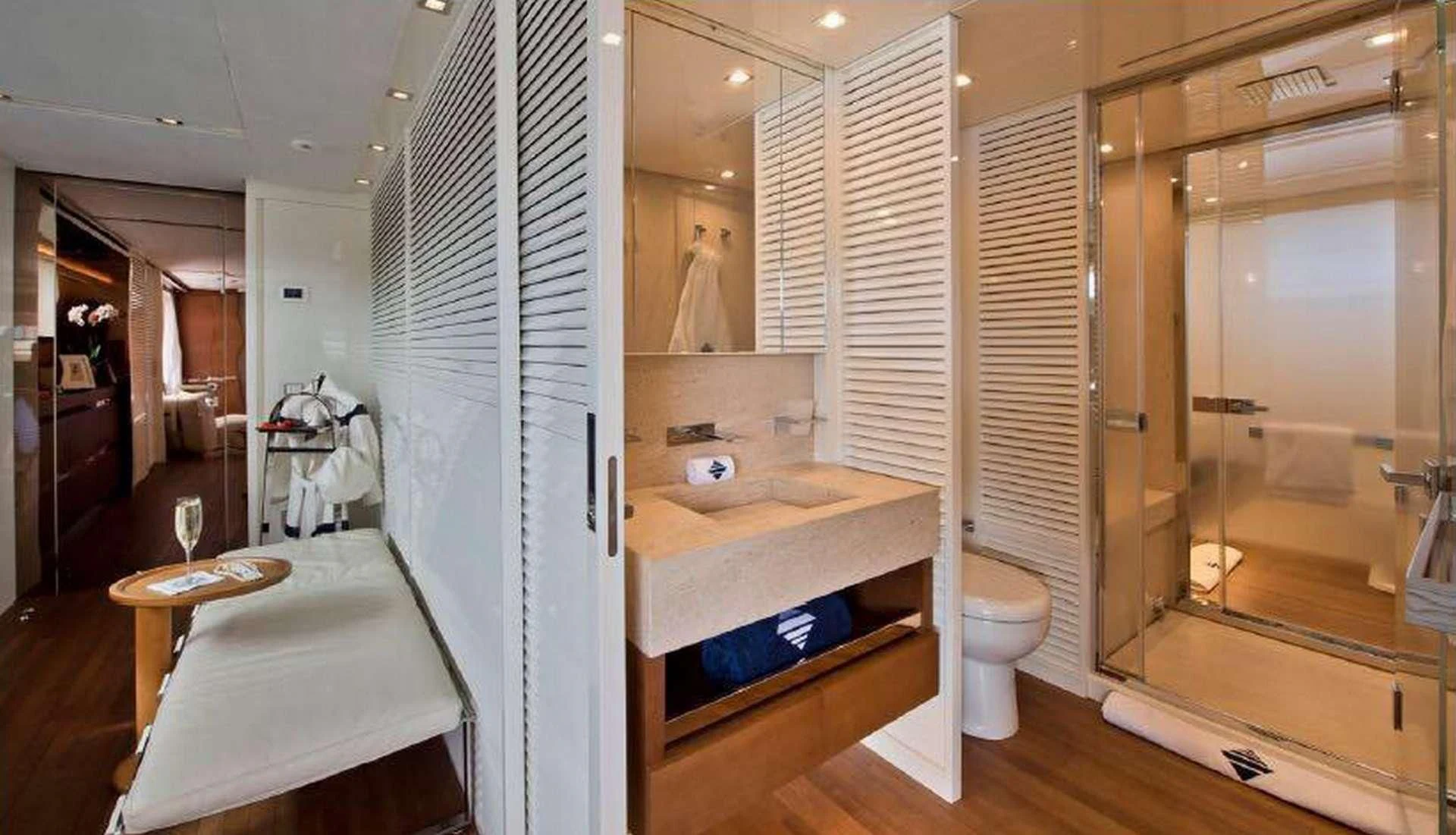a bathroom with a sink and a mirror aboard MORNING STAR Yacht for Charter