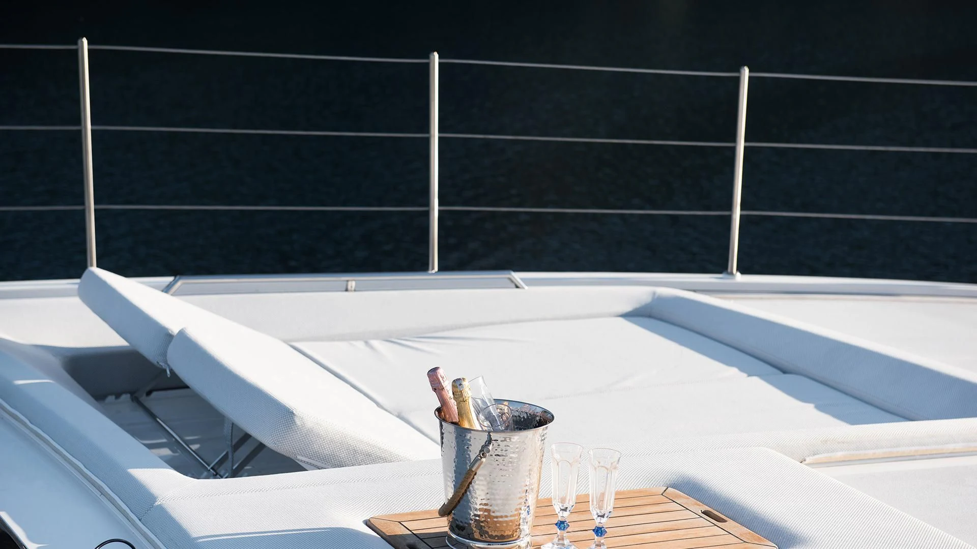 a glass of champagne on a boat aboard MORNING STAR Yacht for Charter