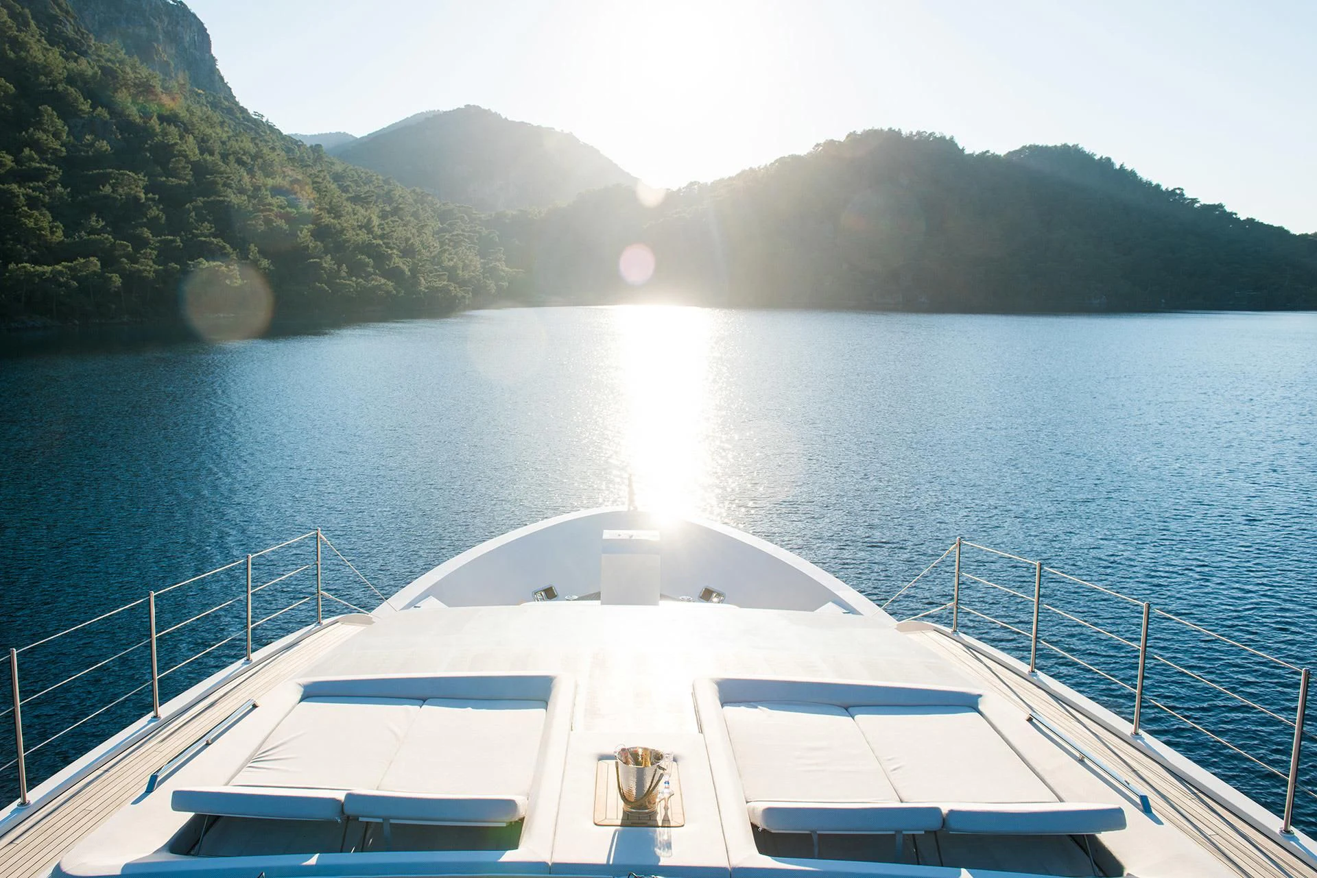 a boat on the water aboard MORNING STAR Yacht for Charter