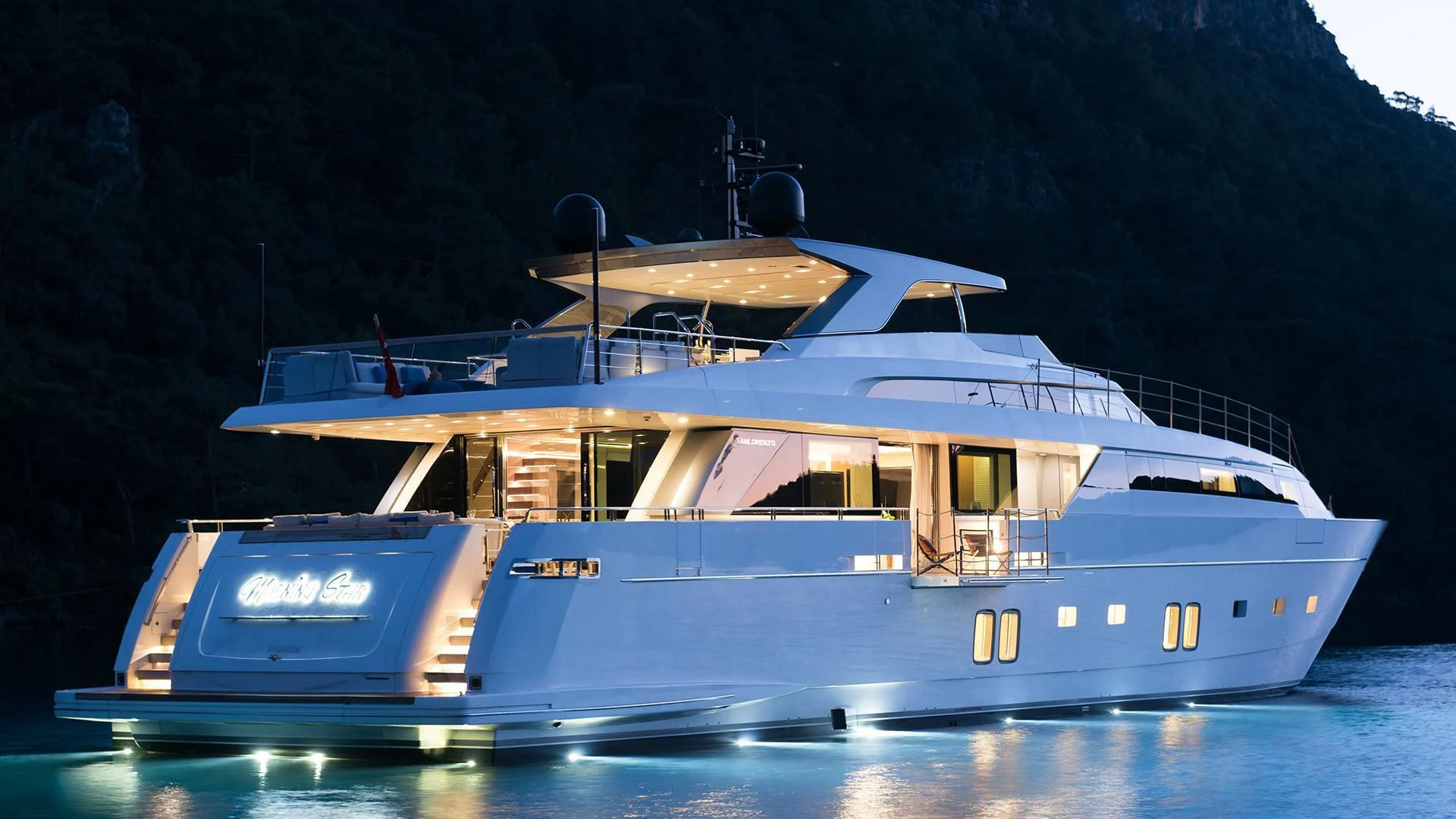 a boat on the water aboard MORNING STAR Yacht for Charter