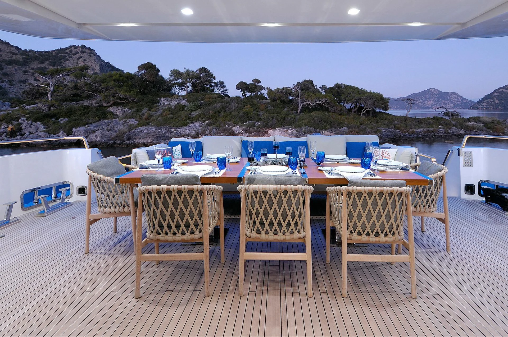 a table set up on a deck aboard MORNING STAR Yacht for Charter