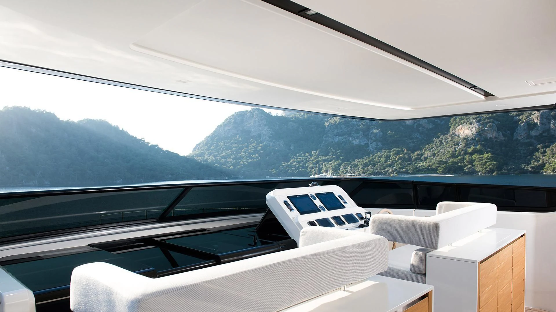 a view of the mountains from the inside of a car aboard MORNING STAR Yacht for Charter