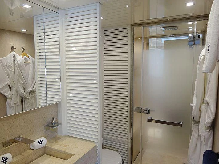 a bathroom with a shower unit aboard MORNING STAR Yacht for Charter
