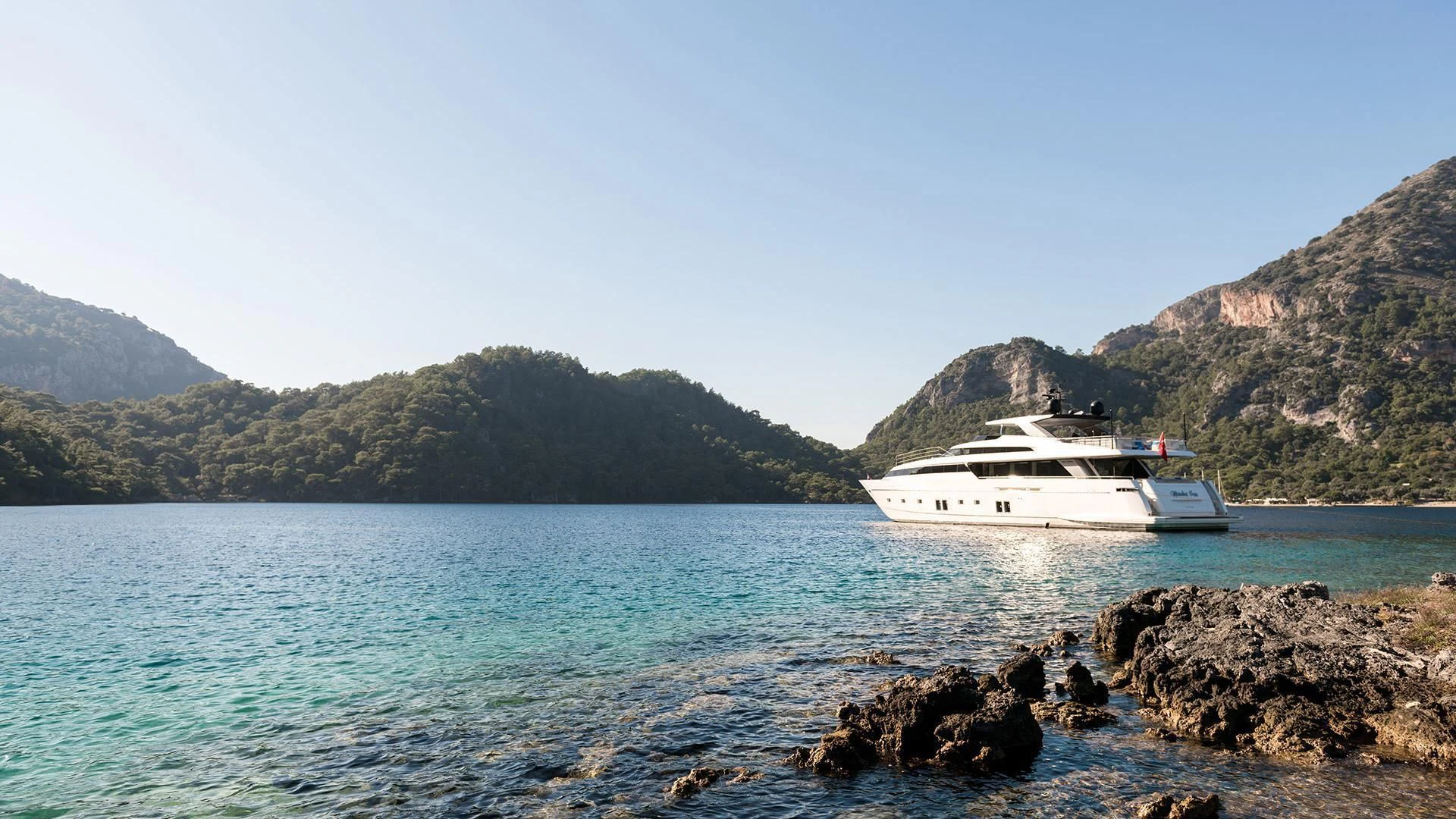 a boat on the water aboard MORNING STAR Yacht for Charter