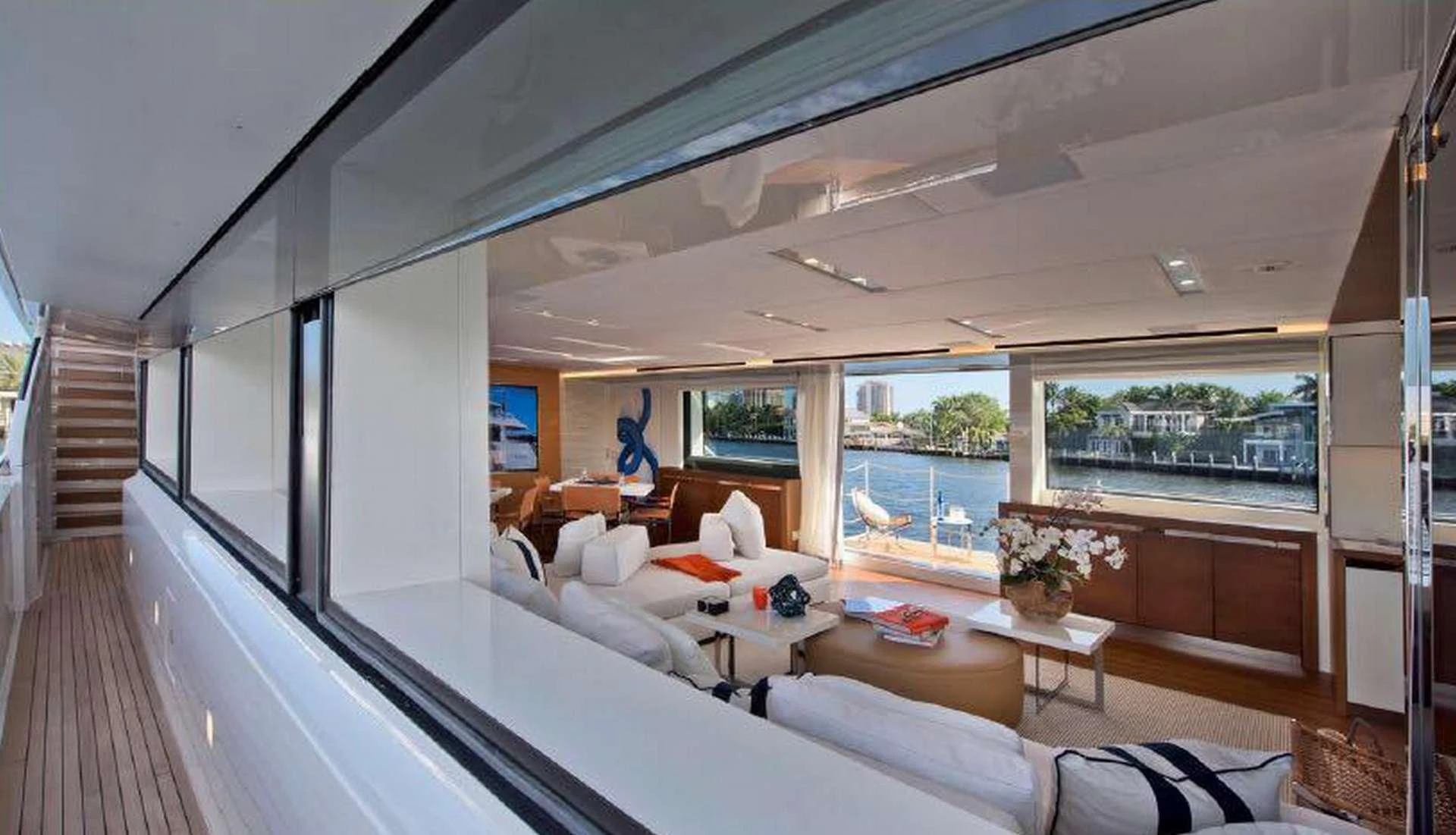 a modern looking living room aboard MORNING STAR Yacht for Charter