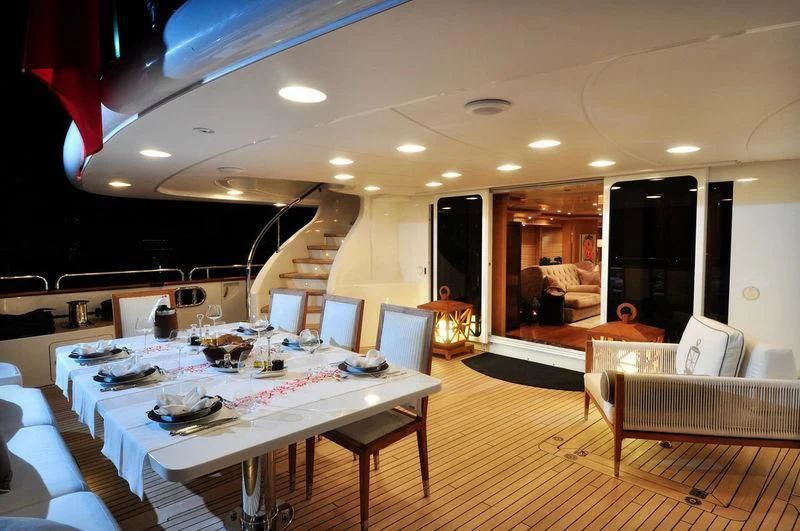 a large room with a table and chairs aboard GRANDE AMORE Yacht for Charter