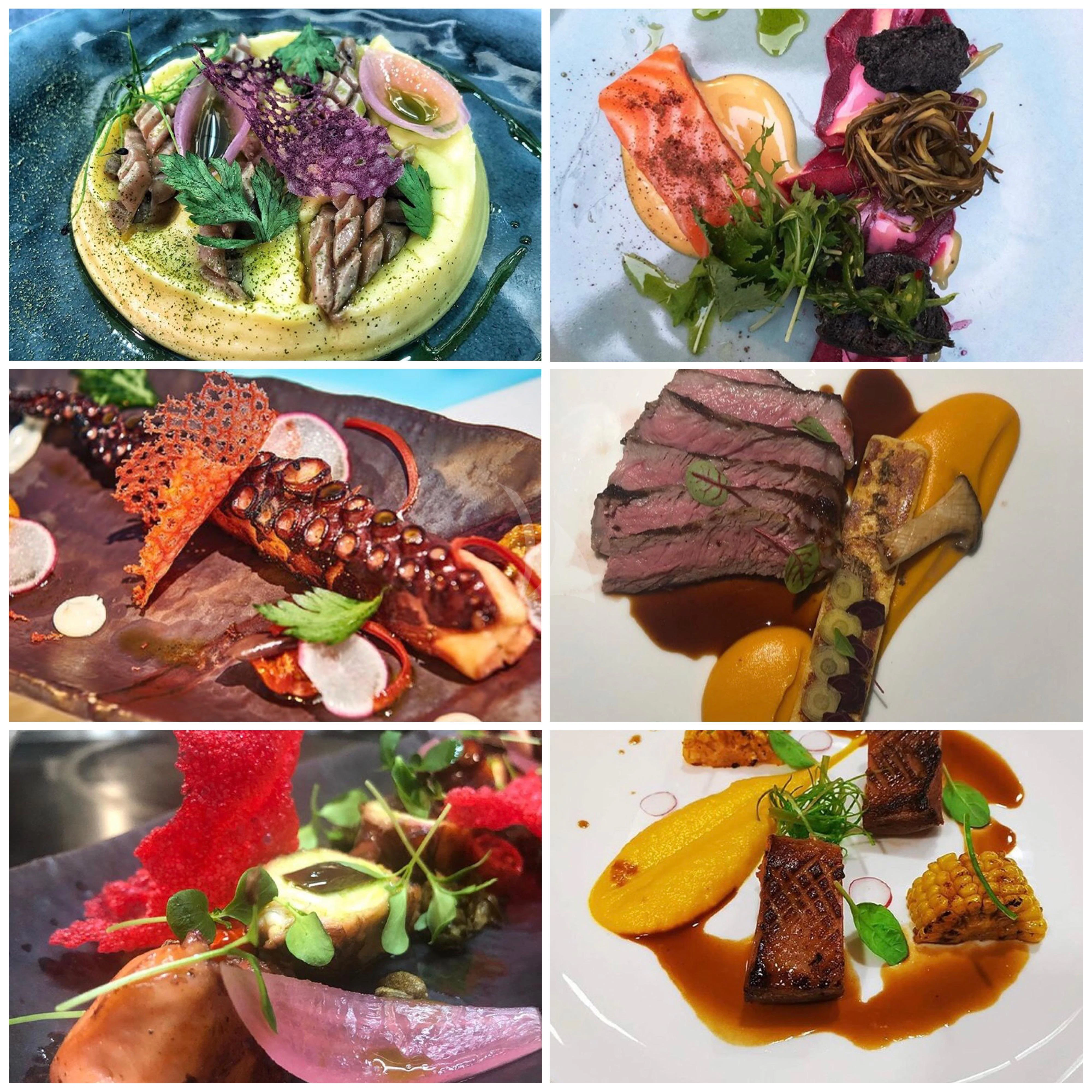 a collage of different types of food aboard GRANDE AMORE Yacht for Charter