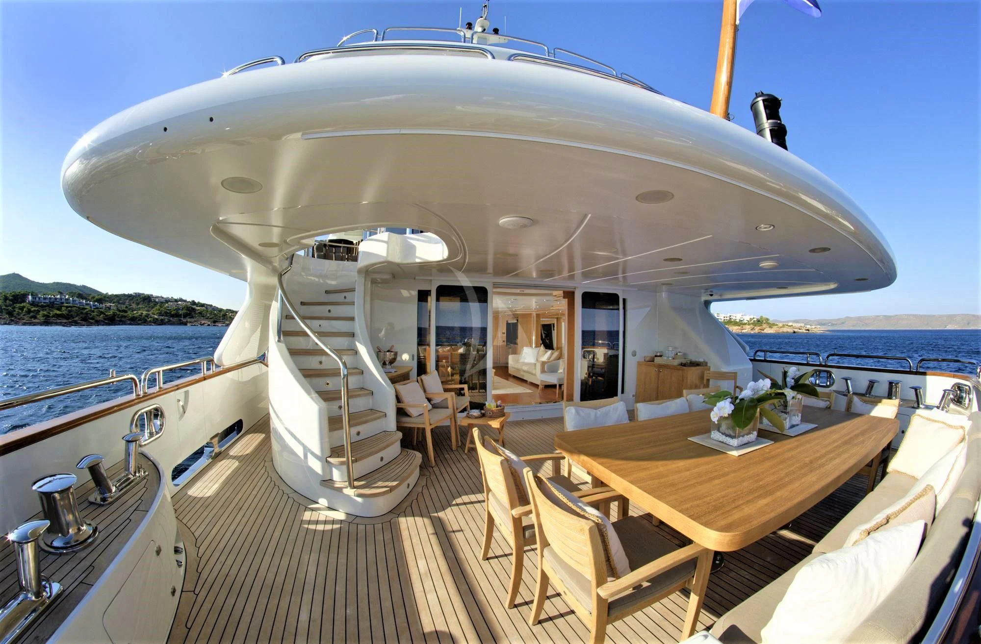 a large white ship on a deck aboard GRANDE AMORE Yacht for Charter