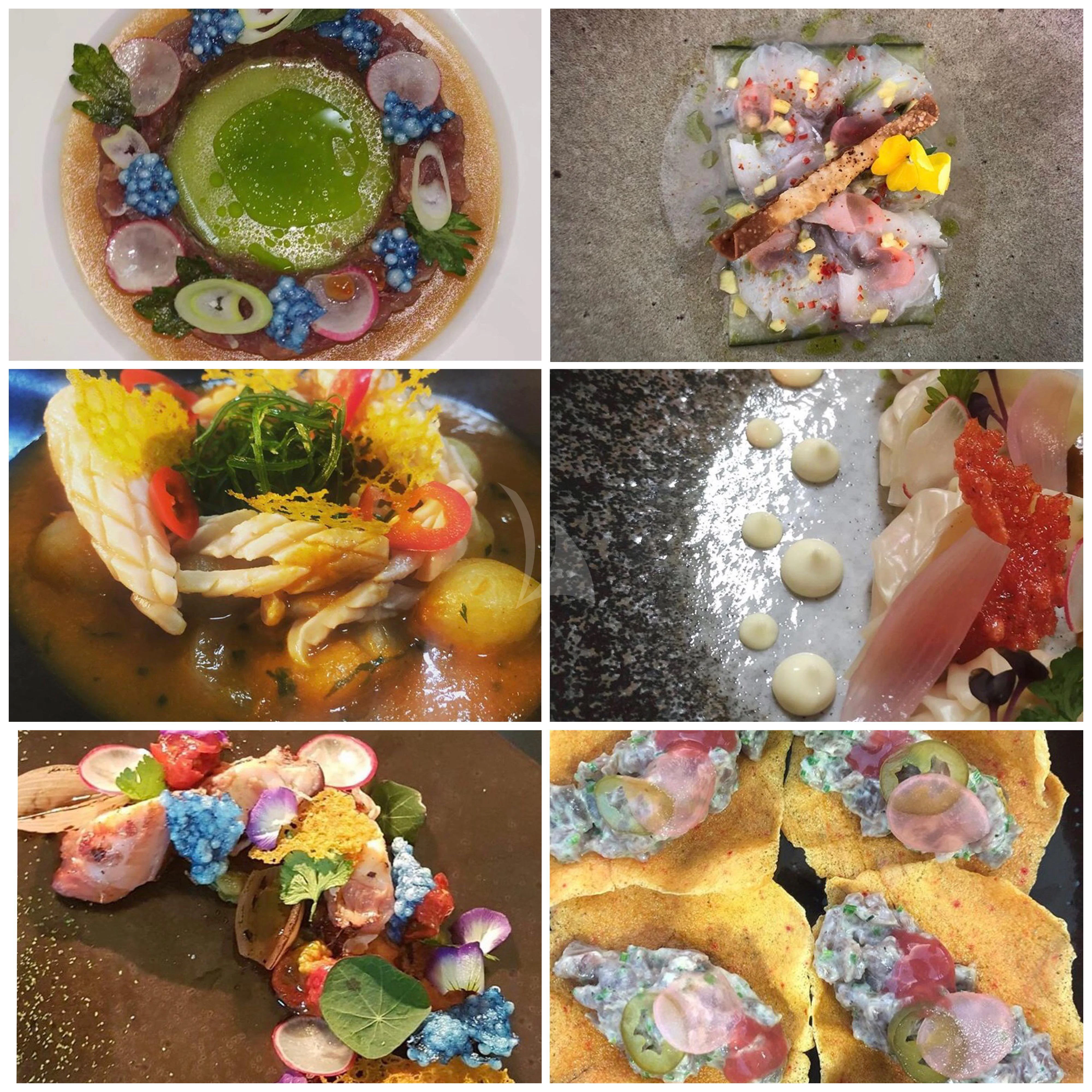 a collage of different food items aboard GRANDE AMORE Yacht for Charter