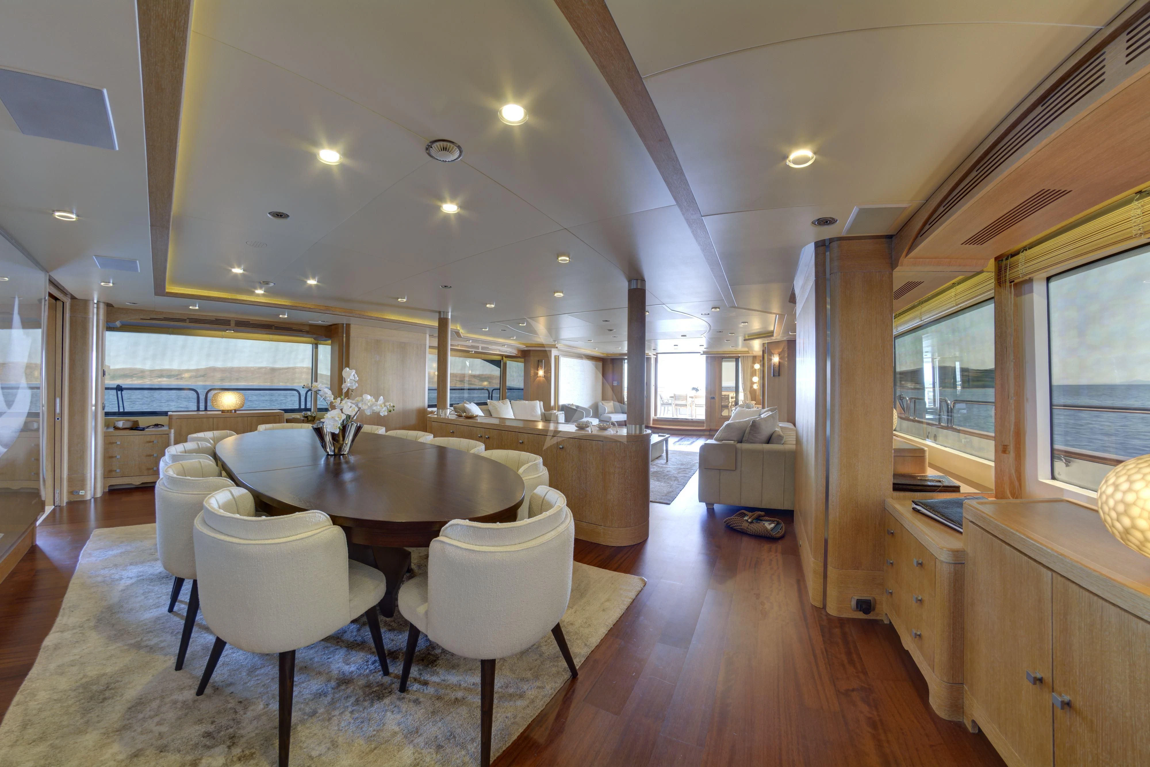 a large kitchen and dining area aboard GRANDE AMORE Yacht for Charter