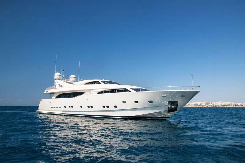 a white yacht in the water aboard WHISPER V Yacht for Sale