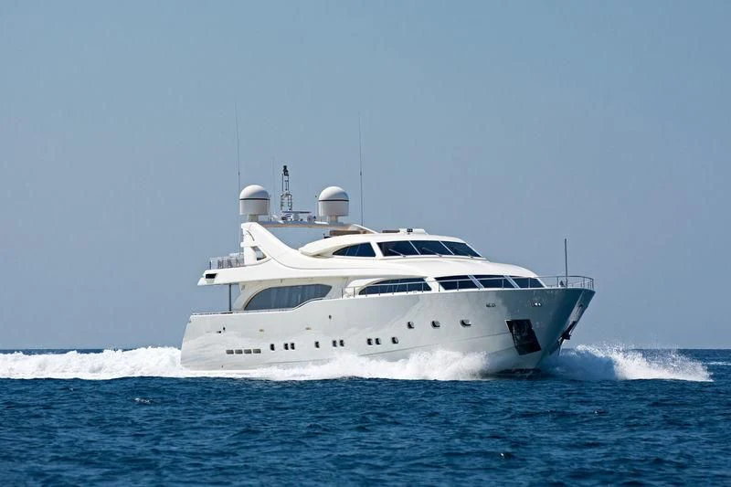 a white yacht in the water aboard WHISPER V Yacht for Sale