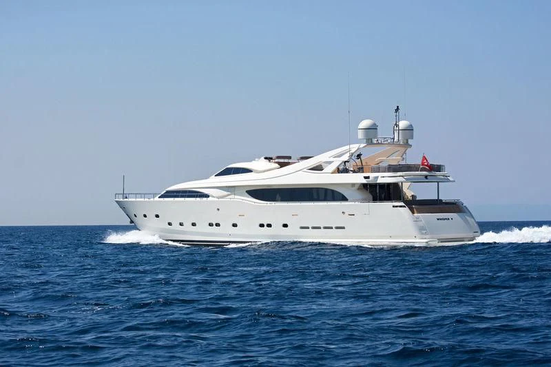 a white yacht in the water aboard WHISPER V Yacht for Sale