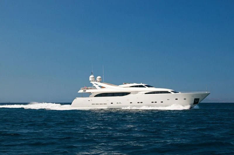 a white yacht in the water aboard WHISPER V Yacht for Sale