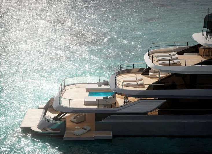 a row of boats on the water aboard AZIMUT GRANDE 44M/03 Yacht for Sale