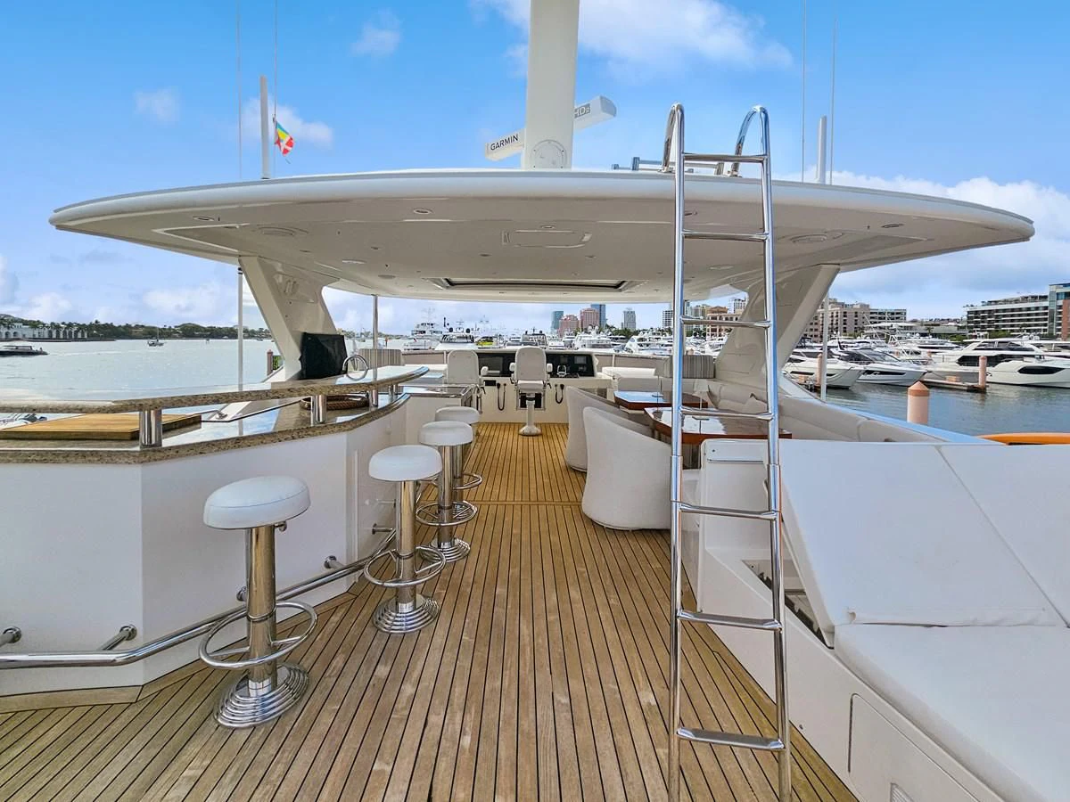 a boat on a deck aboard RELENTLESS Yacht for Sale
