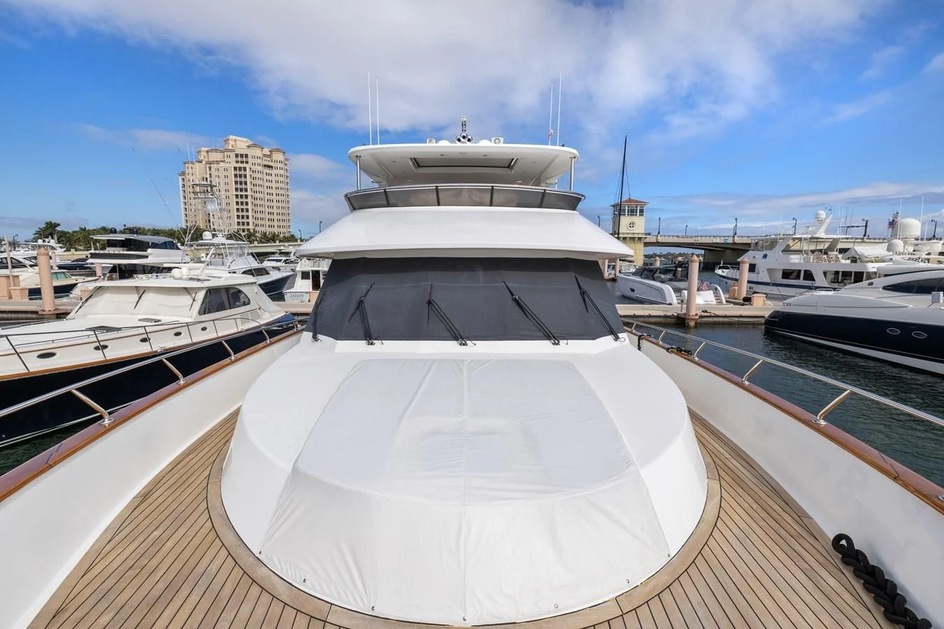 a large white yacht docked aboard RELENTLESS Yacht for Sale