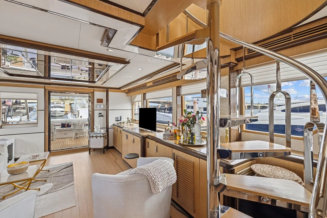 a room with a bed and a desk aboard RELENTLESS Yacht for Sale
