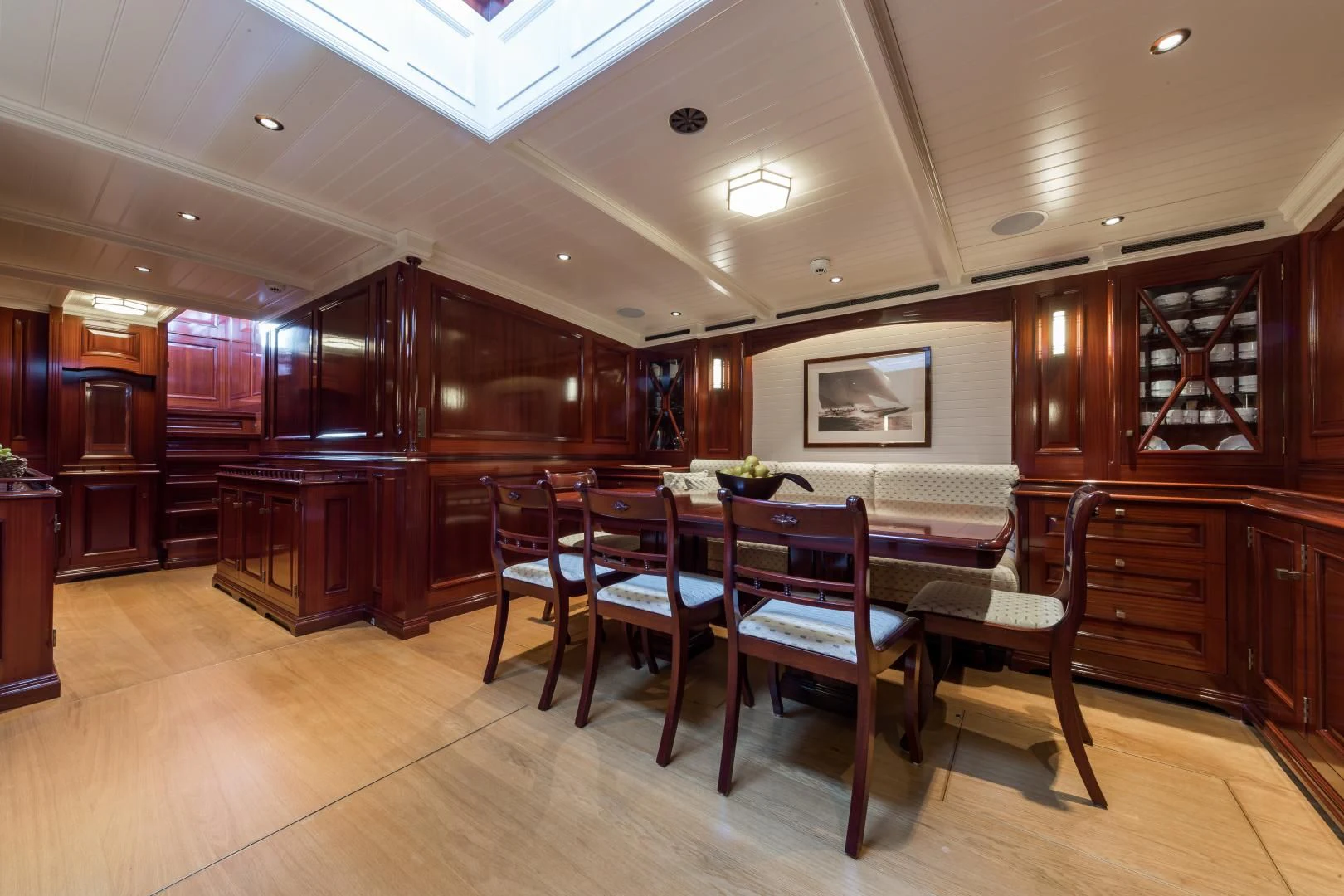 a large kitchen and dining room aboard RAINBOW Yacht for Sale