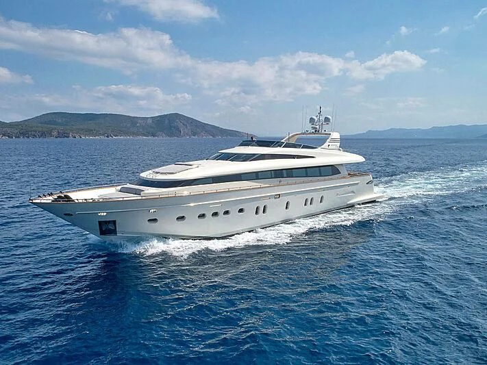a white yacht in the water aboard MAMMA MIA Yacht for Sale